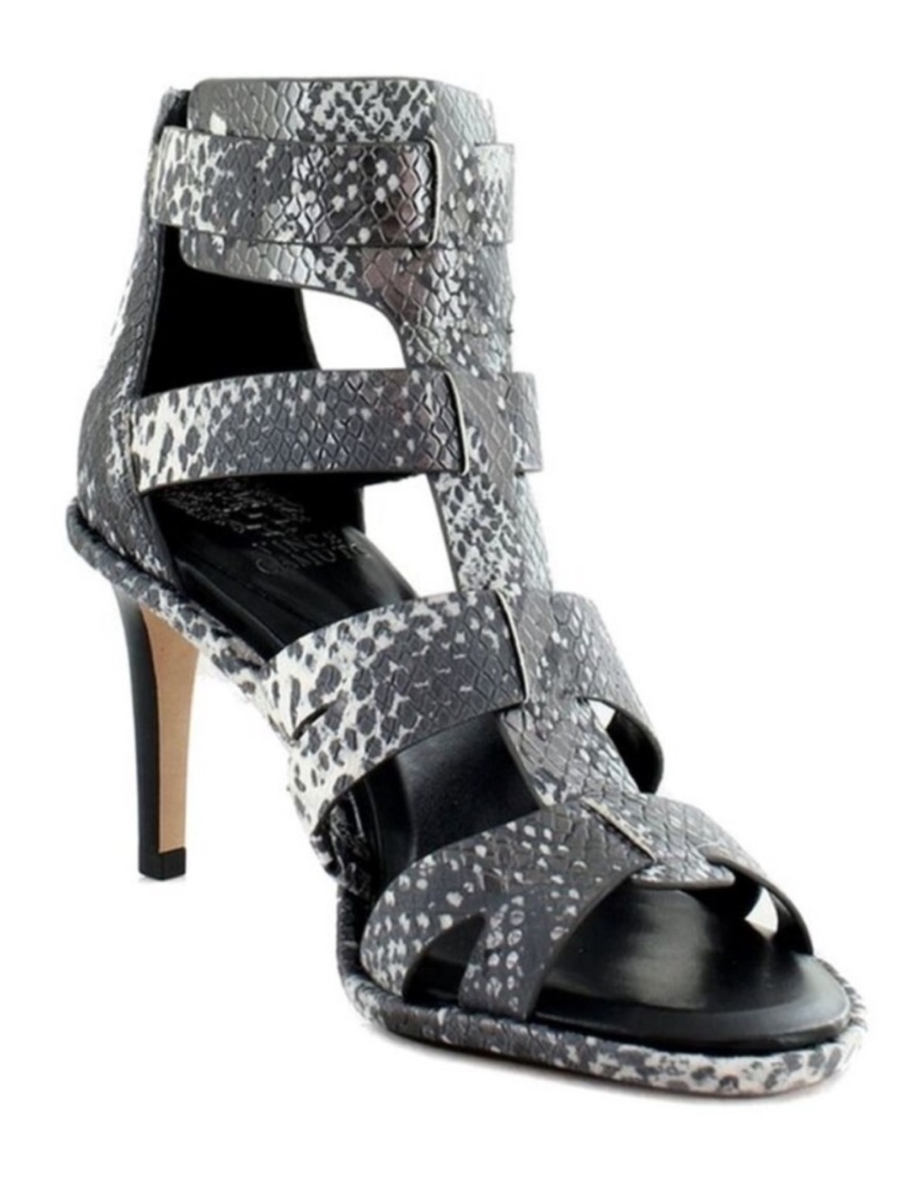 Vince Camuto Frenton Starlight Snake Print Cage Sandals Pewter Gray White 9